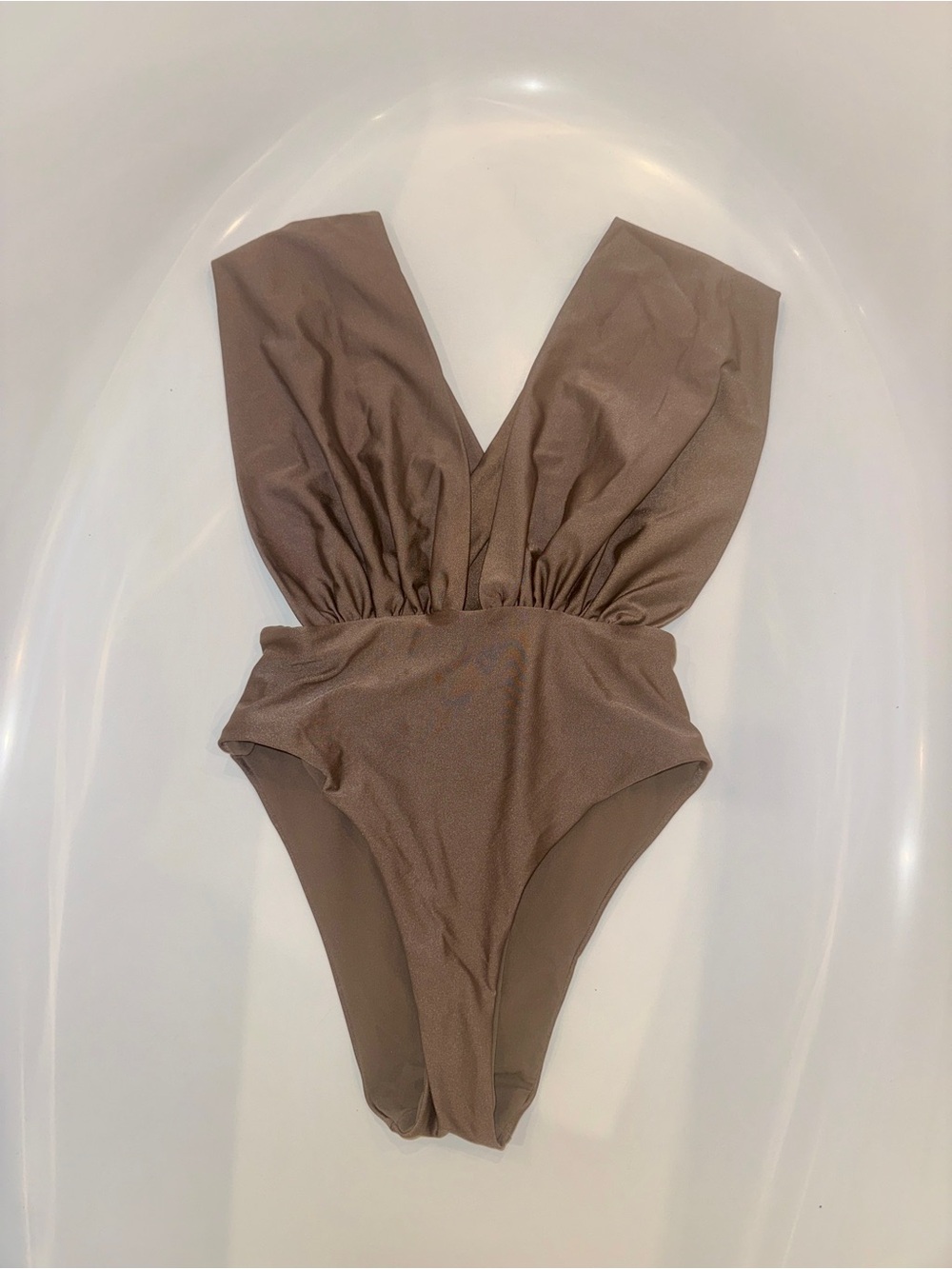 Marc Ellis Plunge V-Neck One-Piece Swimsuit in Metallic Bronze/Taupe NWT Size S